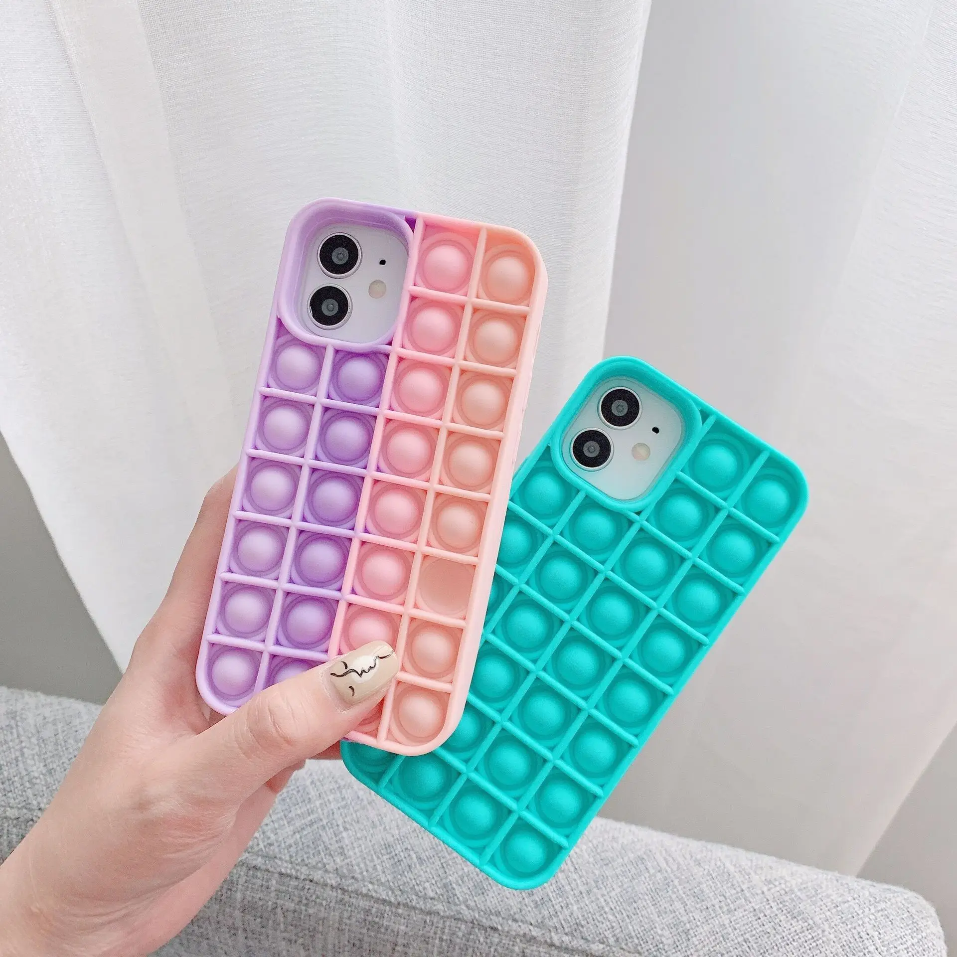 

Newest Fidget Pop It Phone Case For Phone, Silicone Anti Shock Sensory Toy Rainbow Pop It Bubble Phone Case Cover, Customized