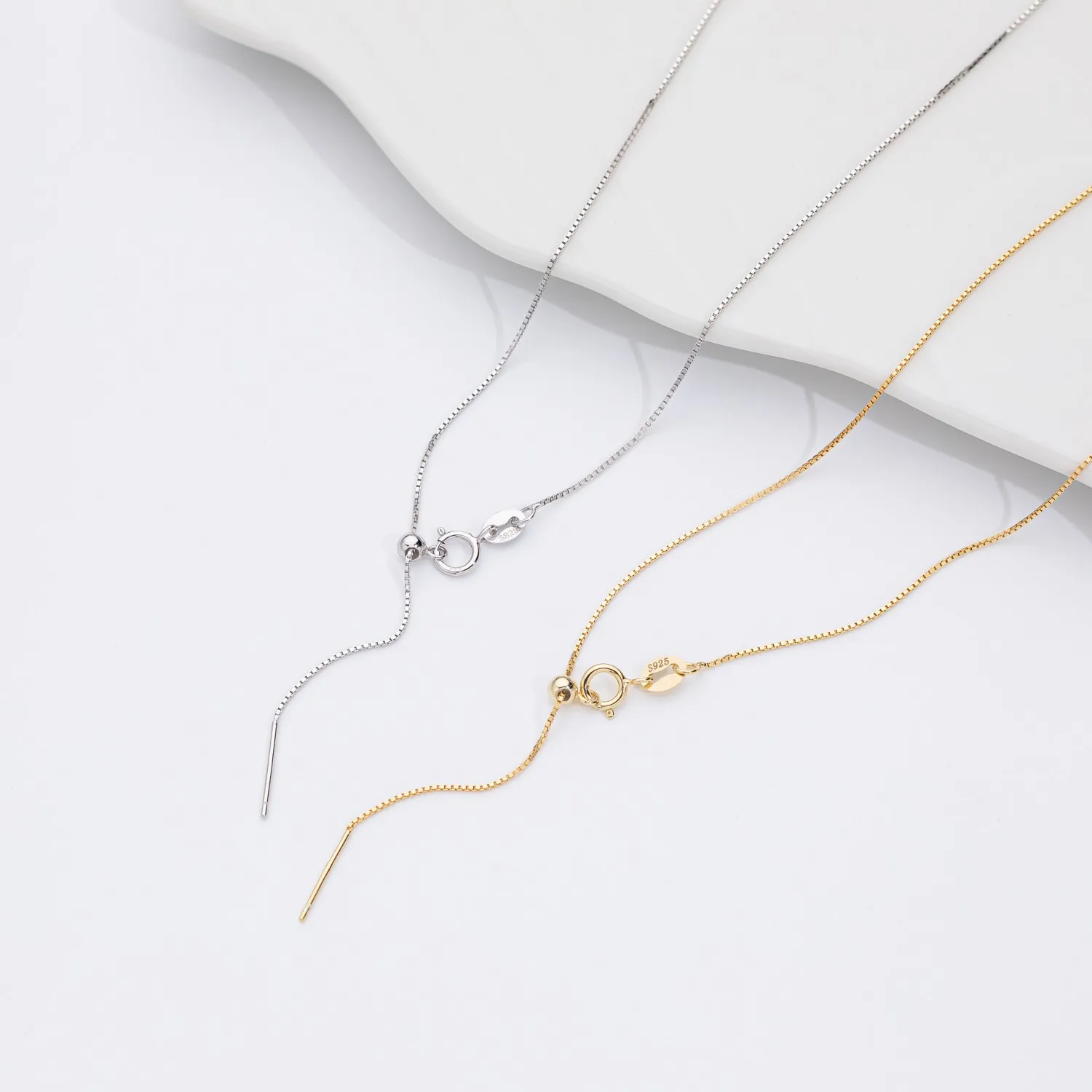 Custom 925 Sterling Silver Italy Box Thin Chain Adjustable Box Chain Necklace Gold 18k Plated Necklace Fine Jewelry