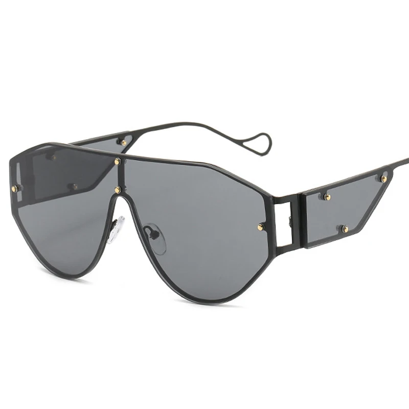 

2020 new brand design rimless sun glasses custom shades fashion metal rivet oversized sunglasses women men