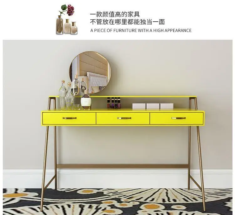 Modern painting high glossy wooden bedroom furniture Iron fram dressing table with three drawers