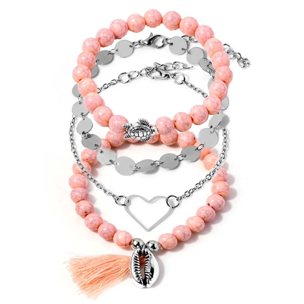 

JUHU new punk pink simple silver bracelet sequins heart shell tortoise adjustable bracelet alloy geometric jewelry for women, Sliver