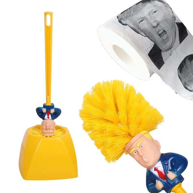 

H560 Funny Gift 2020 President Donald WC Cleaning Brushes Holder Bathroom Paper Novelty Design Trump Toilet Brush, Multi colour