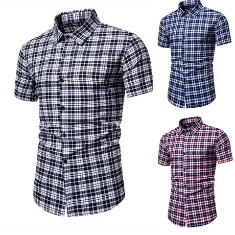 

Factory Direct Sale Men's Casual Slim Check Pattern Short Sleeve Shirt Men's Shirt, Custom color