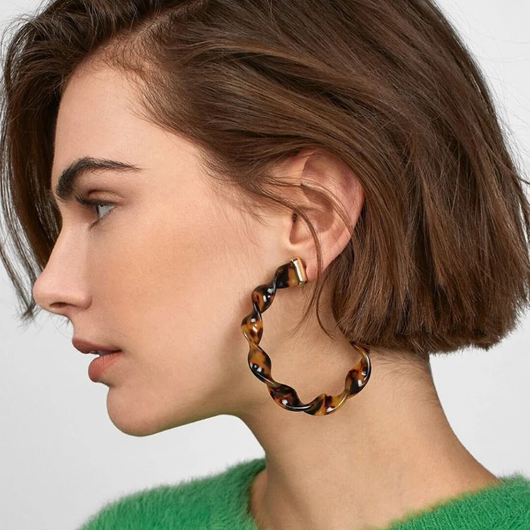 

Vintage Acrylic CC Shape Acetate Stud Tortoise Shell Hoop Geometric resin Earrings statement jewelry new arrival