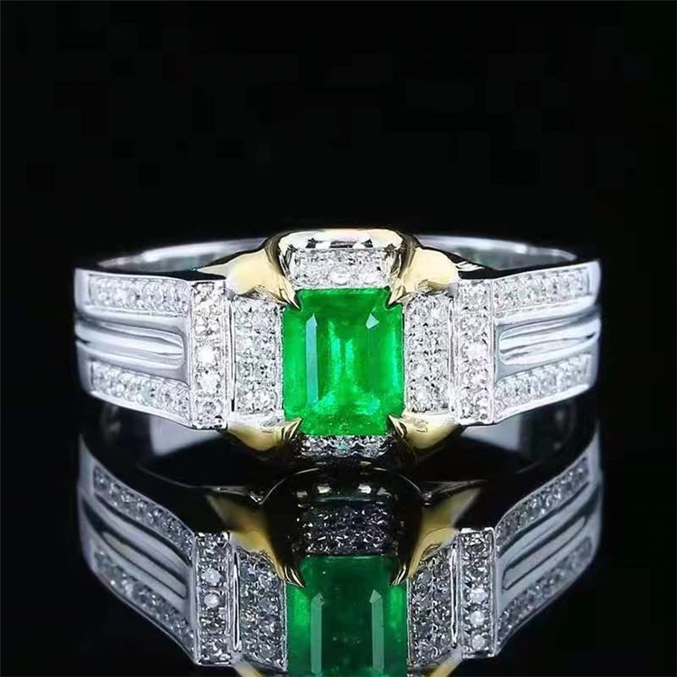 

SGARIT wholesale gemstone jewelry ring 18k gold 0.8ct genuine natural Zambian muzo emerald men's ring jewelry