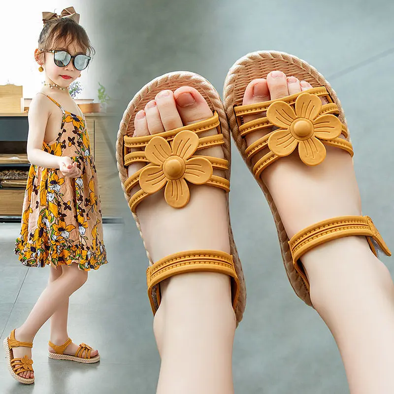 

Girls Sandals Summer New Children's Little Girl Flower Soft Sole Fashion Baby Girls Shoes Sandals