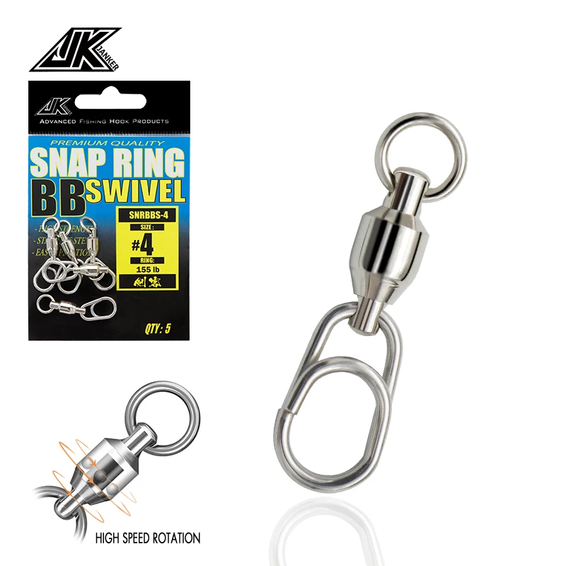 

JK SNRBBS Fishing Tackle Ball Bearing Swivels 90LB-210LB Artificial Bait Stainless Steel Snap Ring Carp Accessories