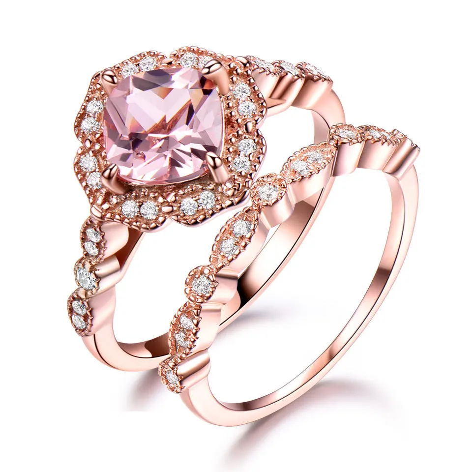 

Fashion wedding ring enamel rings 925 silver trendy morganite vintage sterling silver stackable ring, Pink