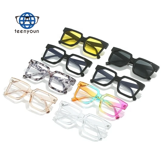 

Teenyoun Retro Square Frame Optical Lens Ladies Eyewear Rice Tr90 Flat Nail Rainbow Color Computer Eyeglasses