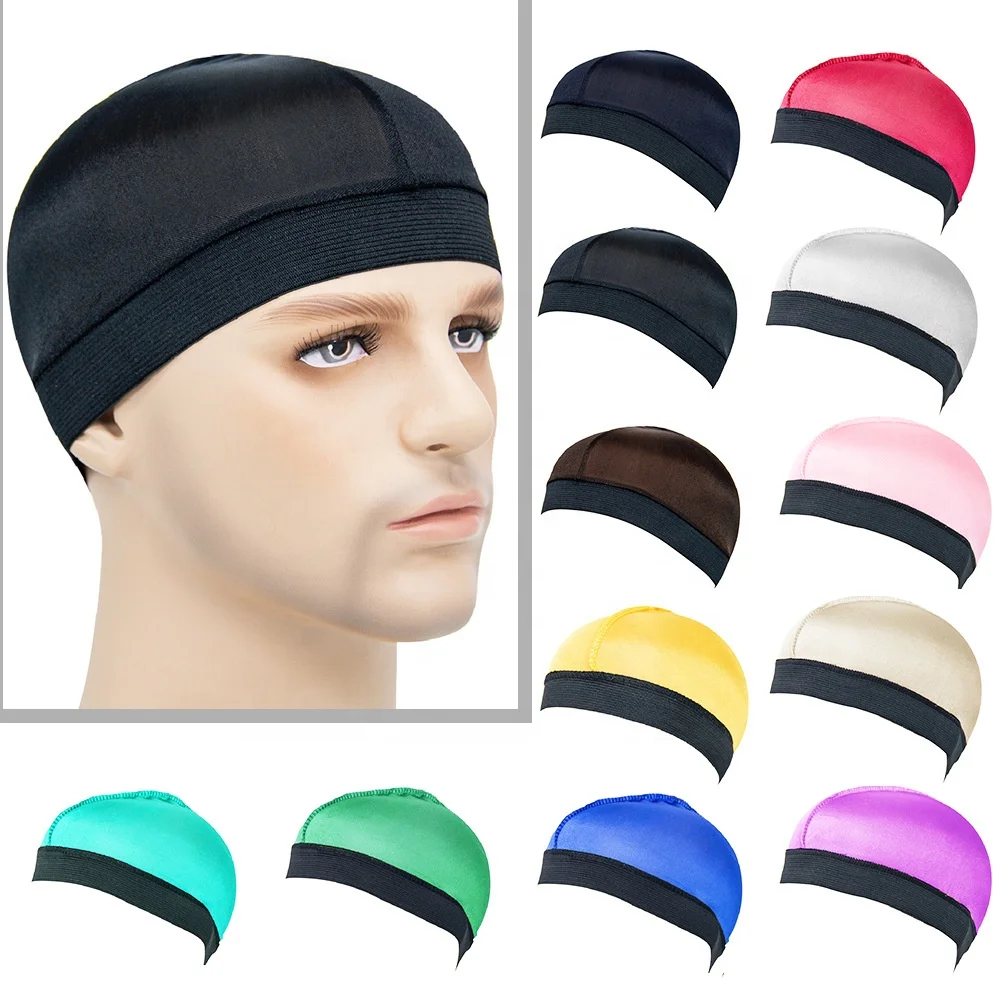 

Amazon Hot-Selling Silk Breathable Bottoming Wave Cap Wide-Brimmed Elastic Round Dome Wig Caps For Man