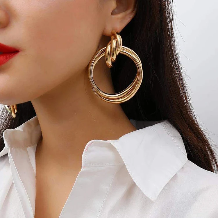 

Wedding Jewelry Geometry Pendientes Oversized Hollow Round Drop Earrings for Women