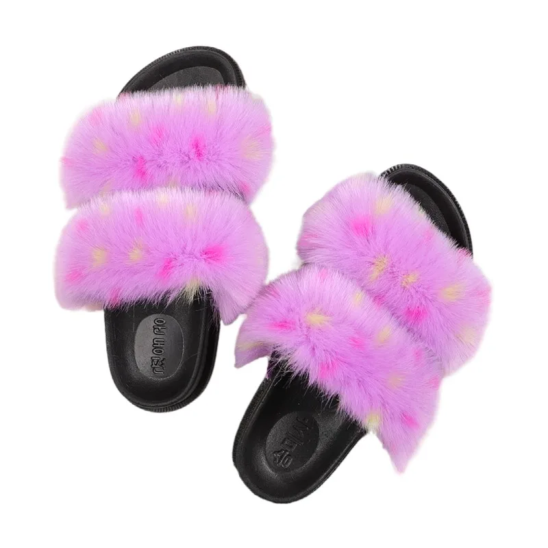 

fuzzy luxury women's fur slipper, Show as pictures