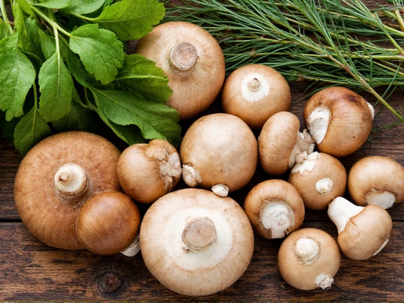 Fresh mushrooms and herbs for soup preparation