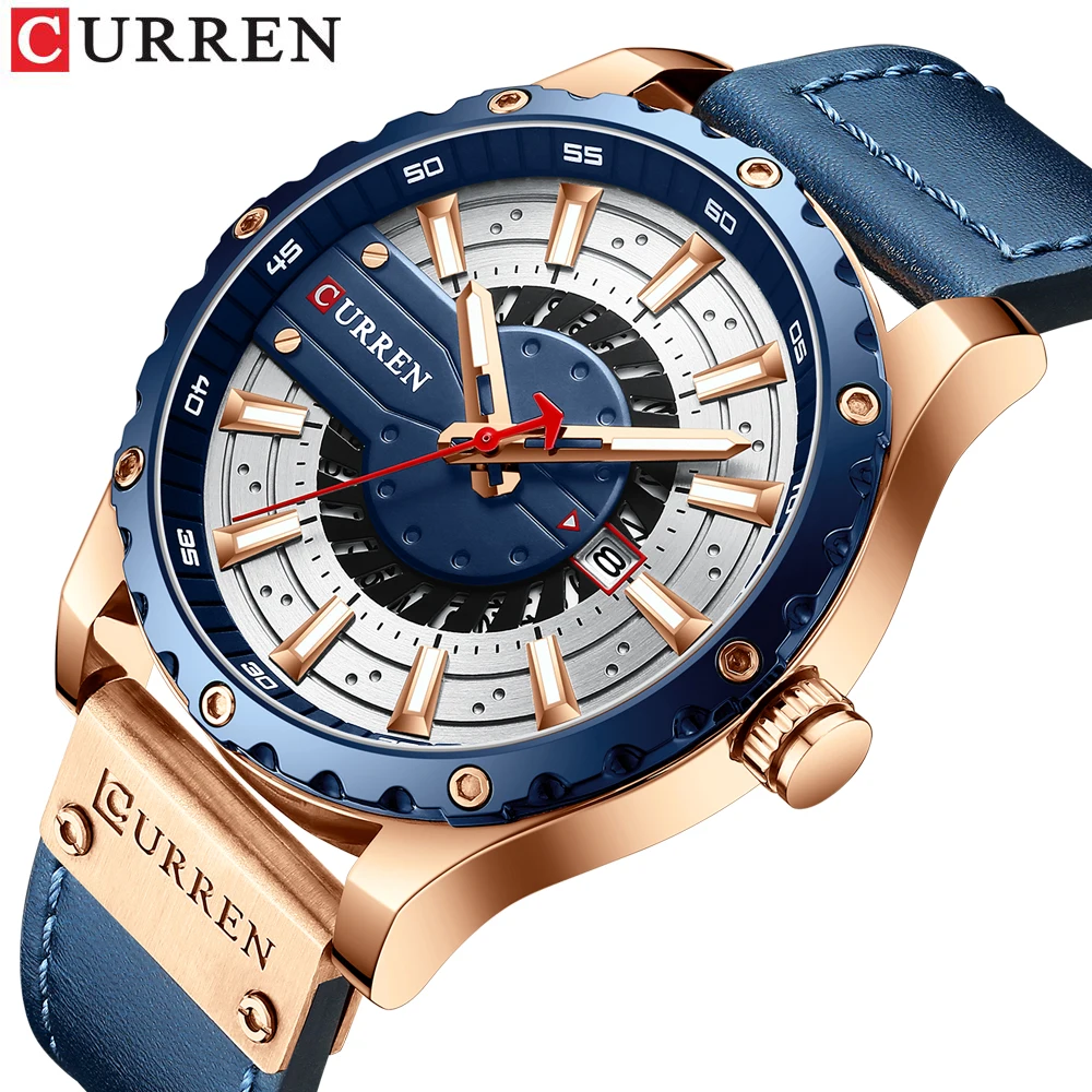 

Curren 8374 Popular Man Quartz Watches Waterproof Analog Date Sport Leather Band Watches for Men