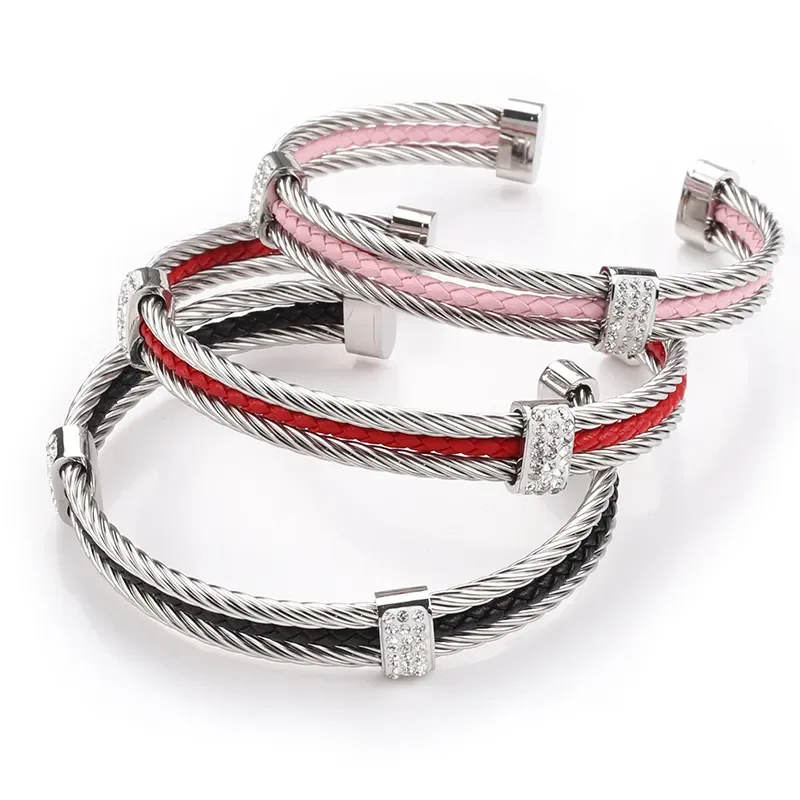 Fashion cable bracelet for women Stainless steel twisted bangle With hook and loop fastening for women