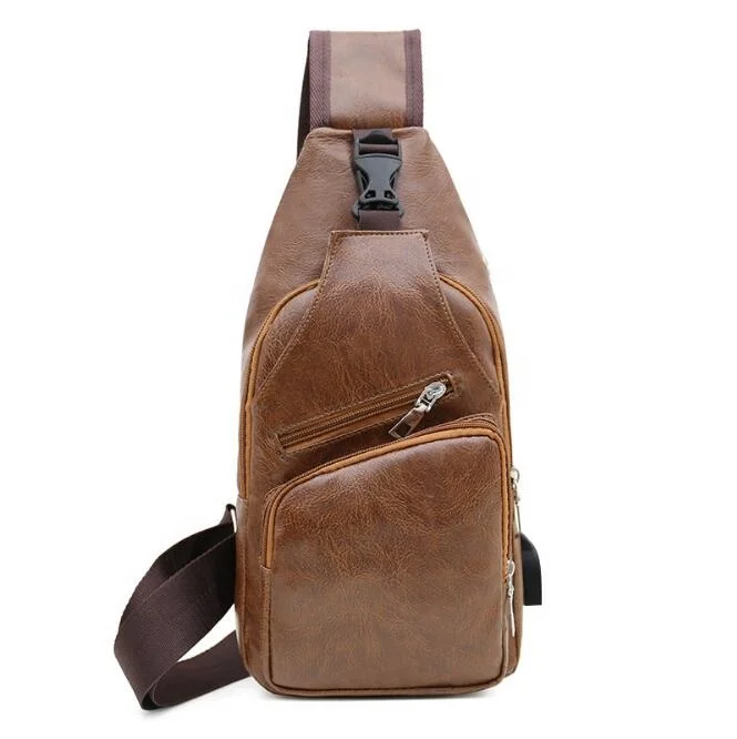

Wholesale 2020 Men's PU Leather Sling Chest Bag Shoulder for Travel, Deep brown, light brown, black