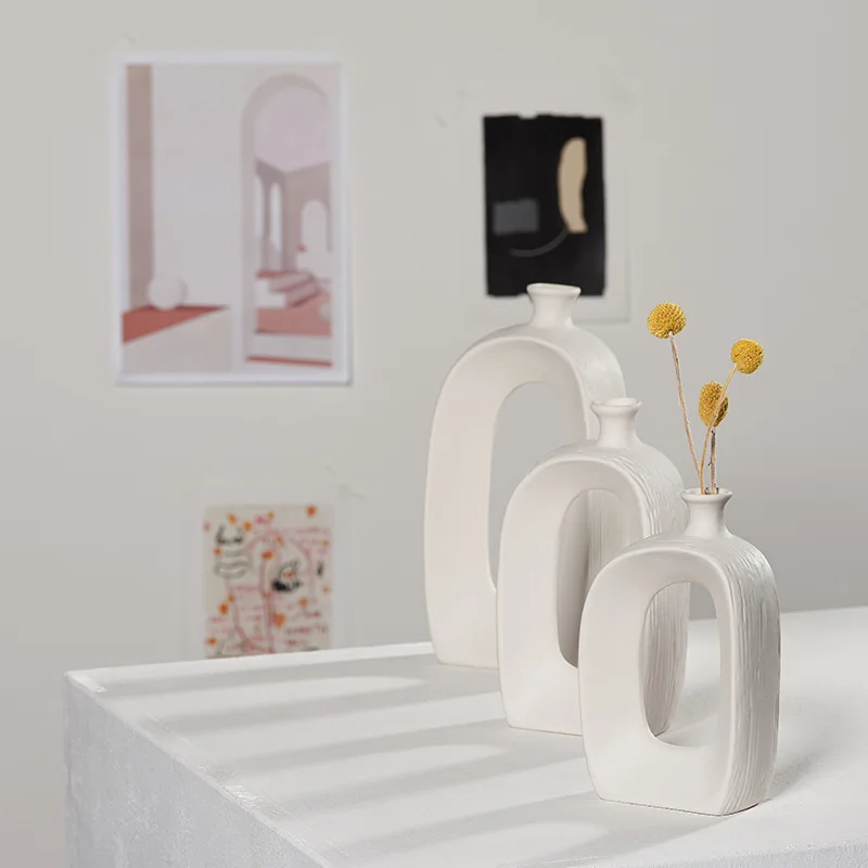 

Simple White Japanese Style Flower Vases Big Ceramic Home Decotation Desktop Vase For Indoor Bedroom Decoation