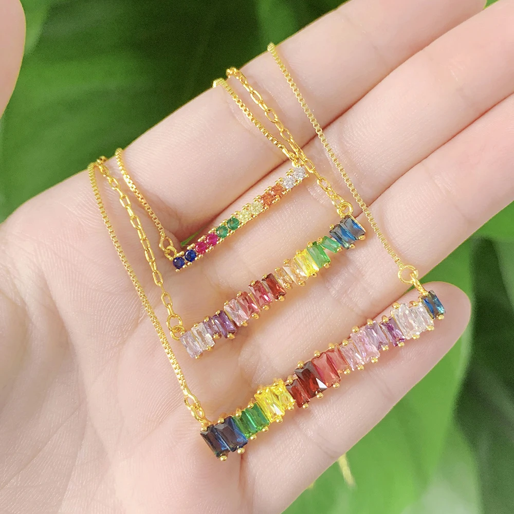 

rainbow zircon baguette necklace pendant 18k gold