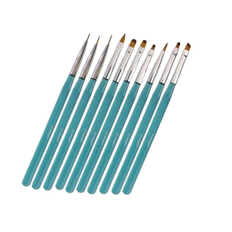 

2022 New arrival 10pcs/set nail art brush set ocean blue acrylic handle nail gel nail polish brush, Ocean blue or customized