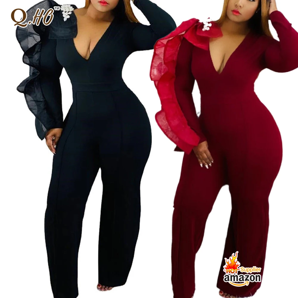 

2021 new style mid-waist open back black trousers thin section straight wide-leg jumpsuit