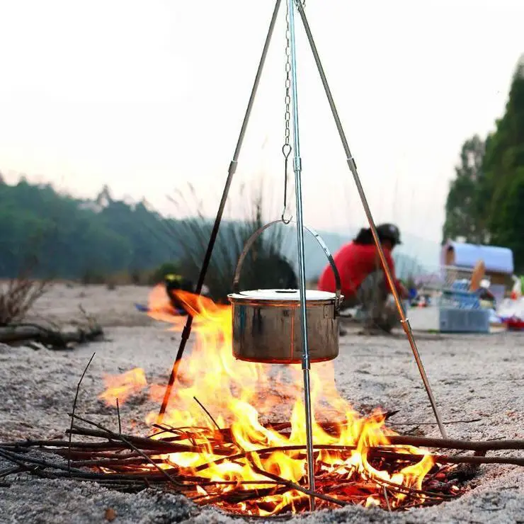 

Cooking Tripod Camping Outdoor Campfire Pot Holder Hanger Bracket, White /black