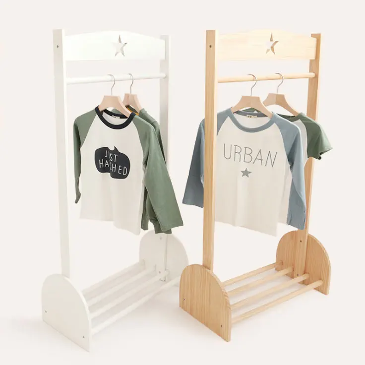 

Nordic Wind Star floor type children's room kids clothes hanger, White and log