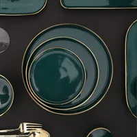 

Custom logo shiny green glaze wedding ceramic charger plates with gold rimmed