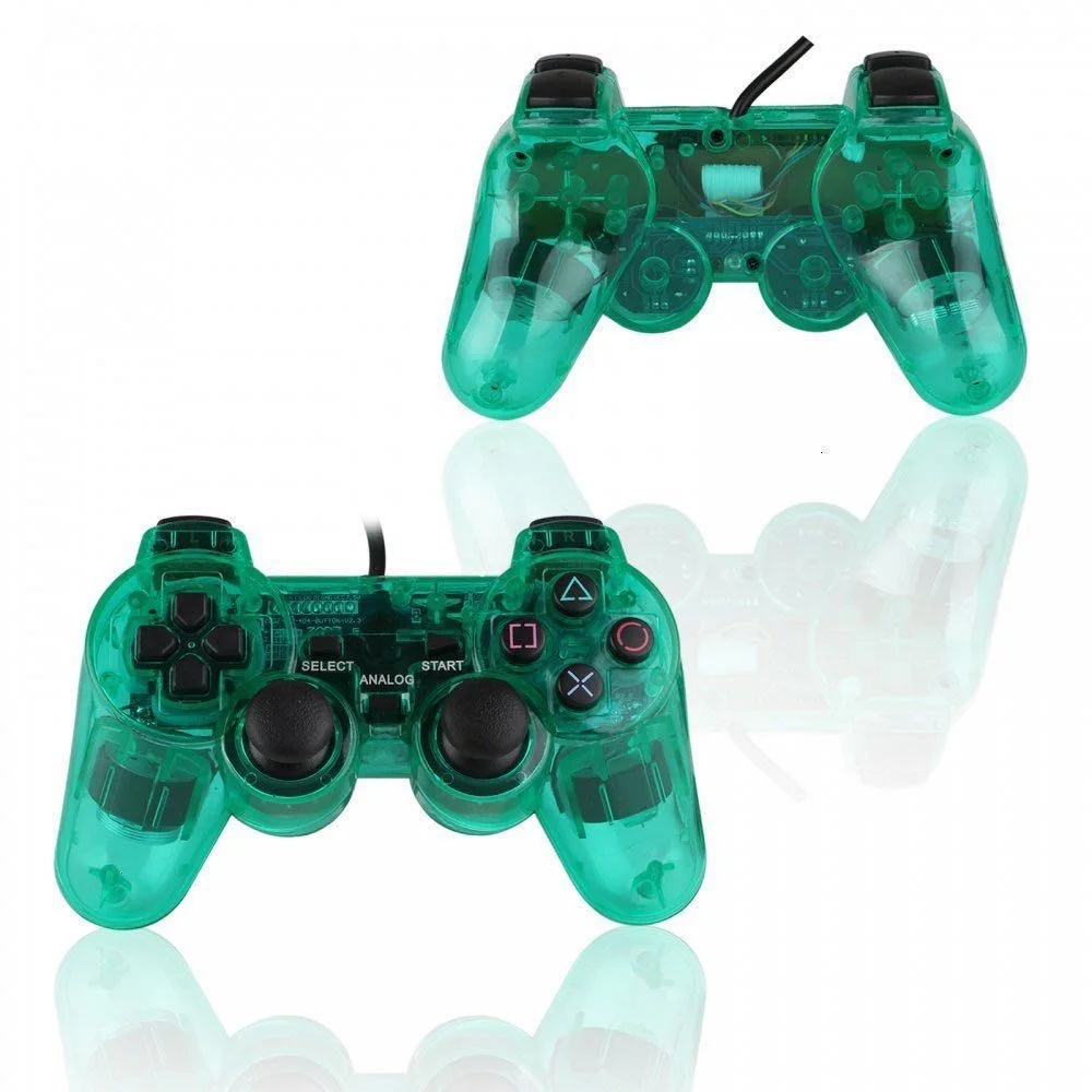 

Ps2 Wired Joystick Abs Transparent Green for Ps2 Controller in dual vibration with motors snowflake botton dual shock game pad, Crystaly green