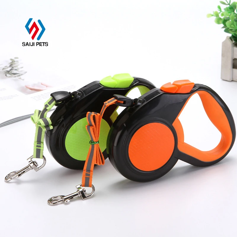 

Saiji wholesale multi size safety pet lead rope yiwu manufacturer direct sales reflective reftacable dog leash for sale, Orange,green, customized color