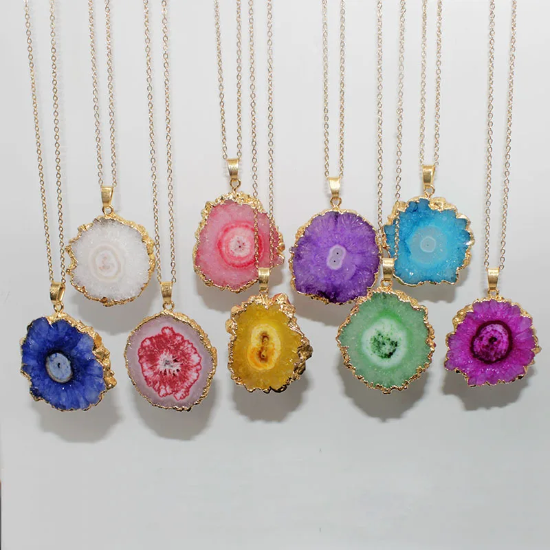 

Wholesale Fashion Necklace Colourful Crystal Flower Natural Stone Pendant Necklace Handmade Diy Jewelry For Women, As pic shown