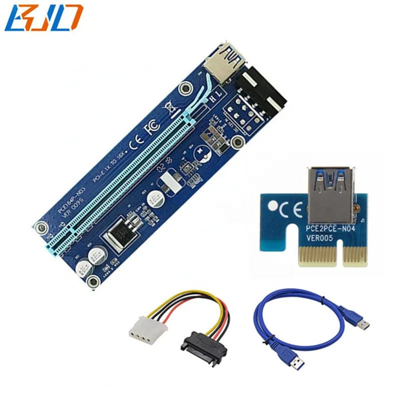 

Ver 009s PCIe Riser PCI-E 1x to 16x Riser Card with 60cm USB Cable for GPU Graphics Card Rig, Blue