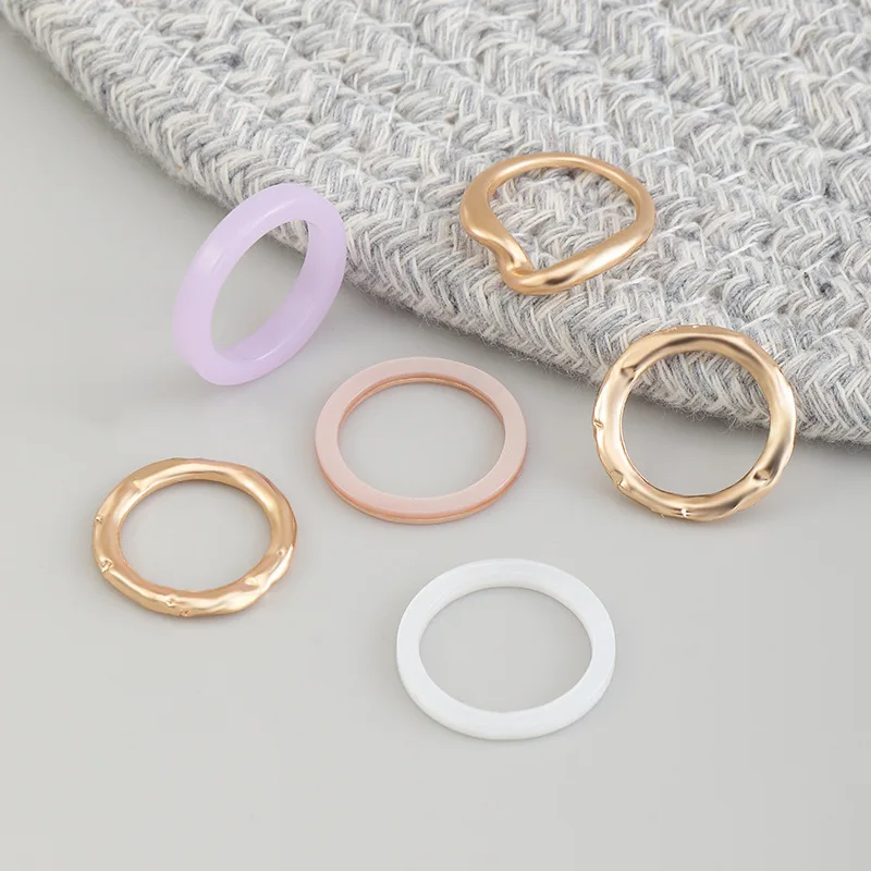 

OUYE ins design sense irregular metal index finger ring tortoiseshell resin ring two-piece set female jewelry wholesale, Colorful