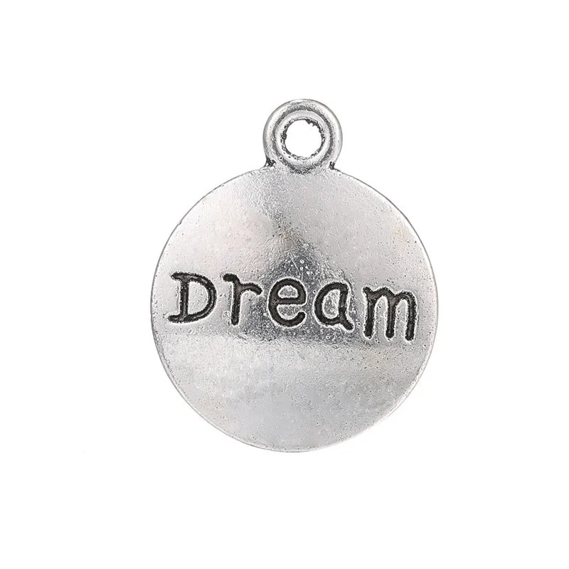 

Antique Sliver Hope DREAM LOVE Round Message Letter Charm DIY Metal Inspirational Words Charms for Jewelry & Bracelet Making, Antique silver