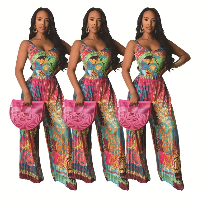 

MF-098 Factory Direct Summer New Style Women'S Printed Vest Suspenders Jumpsuit