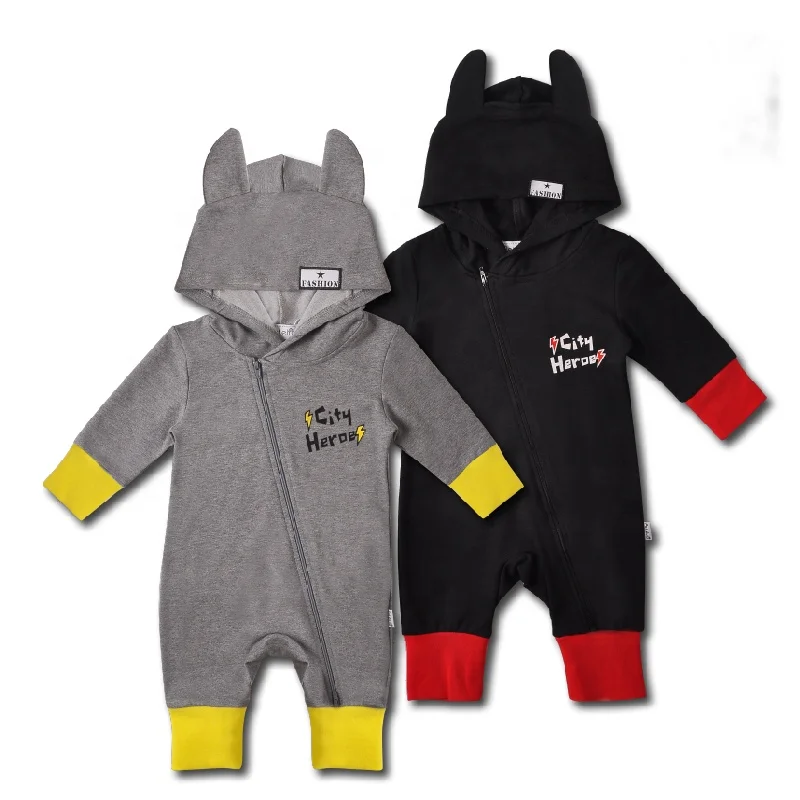 

New Style City Hero Hooded Winter Infant&Toddler Boys Clothes New born Baby Rompers Clothing, Black/gray