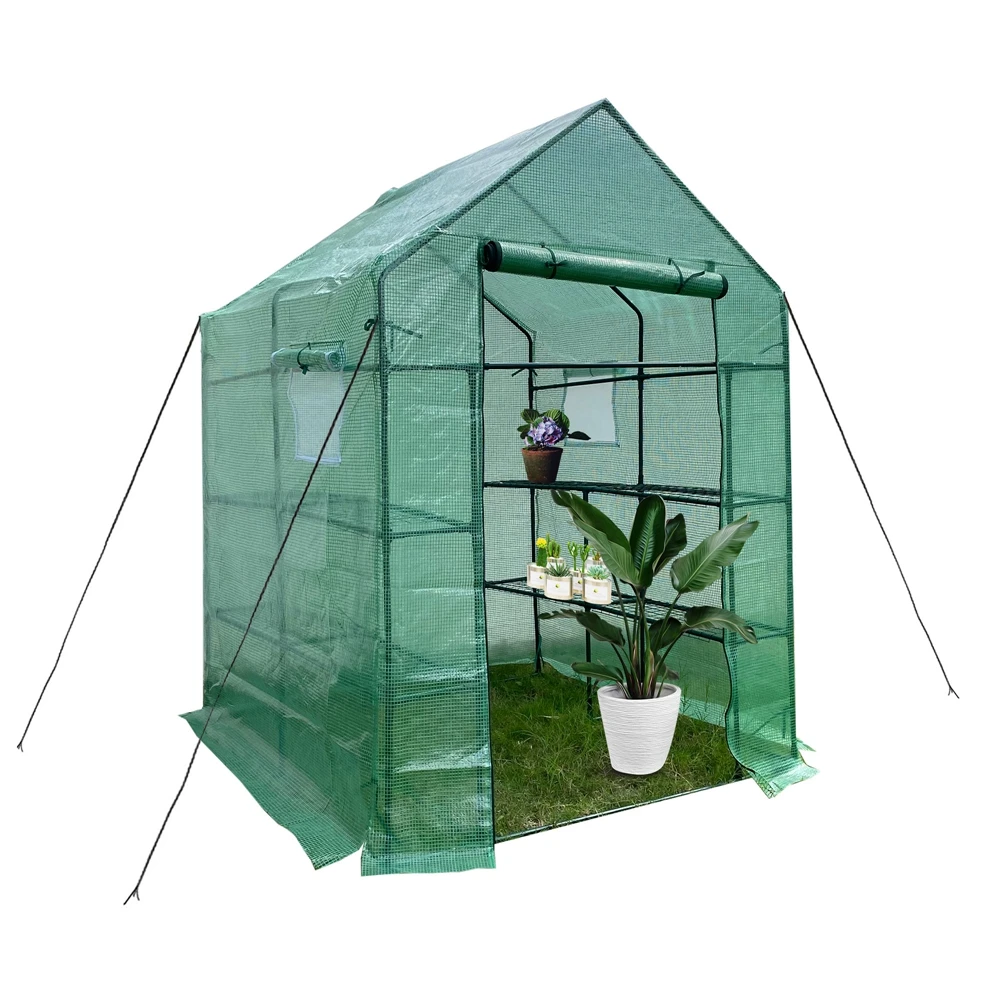 

US Warehouse Mini Walk-in Greenhouse Indoor Outdoor 2 Tier 8 Shelves Portable Plant Gardening Greenhouse Grow Tent