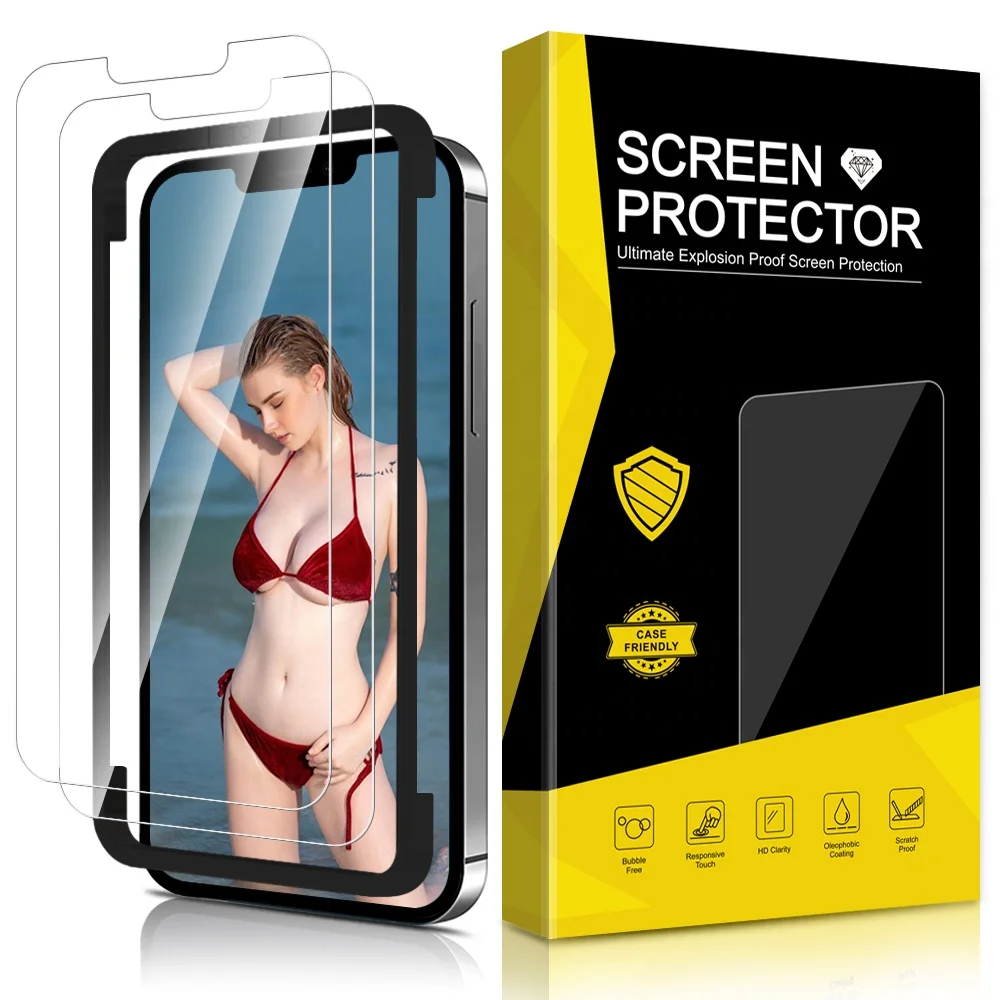 

High Transparent Anti-bacterial Mobile forPhone Screen Protector For iphone 11 12 13 Pro Tempered Glass Customized packaging box, Black,gold,semi-clear,silver for iphone 12 protector