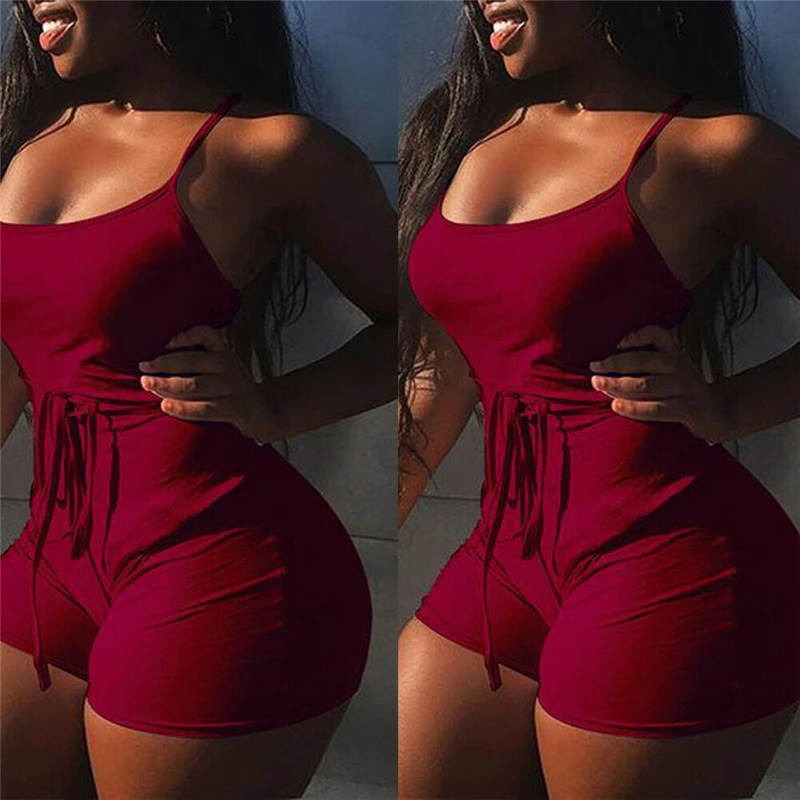 

2020 New Women's Sexy Lace-up Backless Sleeveless Bodycon Slim Fit Jumpsuit Summer Clubwear Bodysuit Short Pants