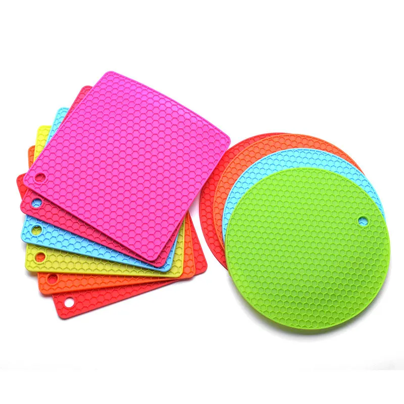 

Honeycomb Silicone Insulation Placemat Square round colorful tableware mat dining placemats Anti-slip and anti-scald, As shown