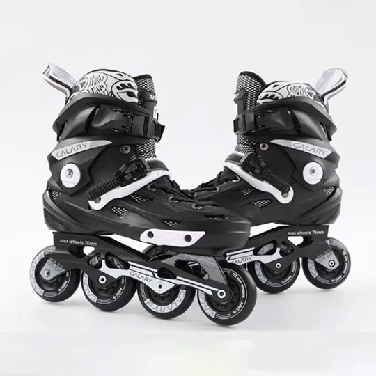 

PAPAISON High quality PP hard shell boot high rebound pu wheel slalom inline skate shoes, Black&white, black&white