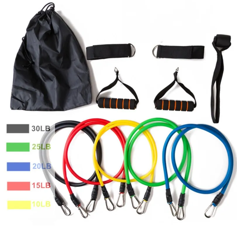 

11Pcs/Set Fitness Resistance Bands Yoga Gym Equipment Exercise Pull Rope Home Elastic Back Muscle Strength Training, Yellow/green/red/blue/black