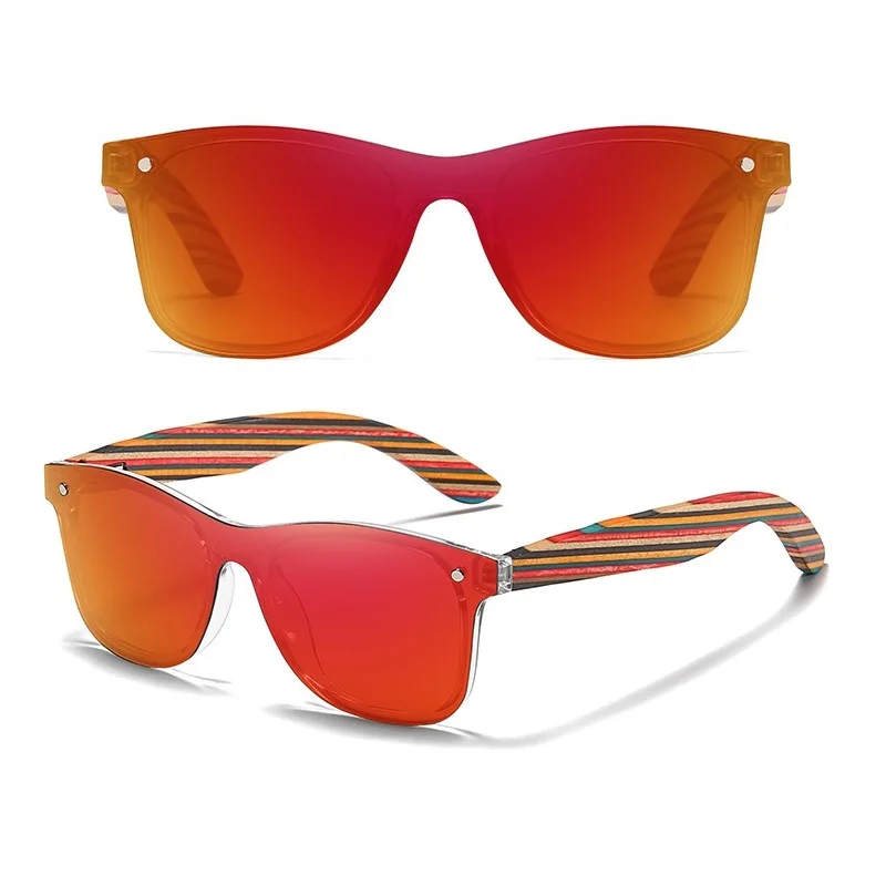 

High Quality Casual Colorful Rainbow PC Frame Zebra Wood Temple Polarized TAC UV400 Lens Sunglasses Sun Glasses for Women Men