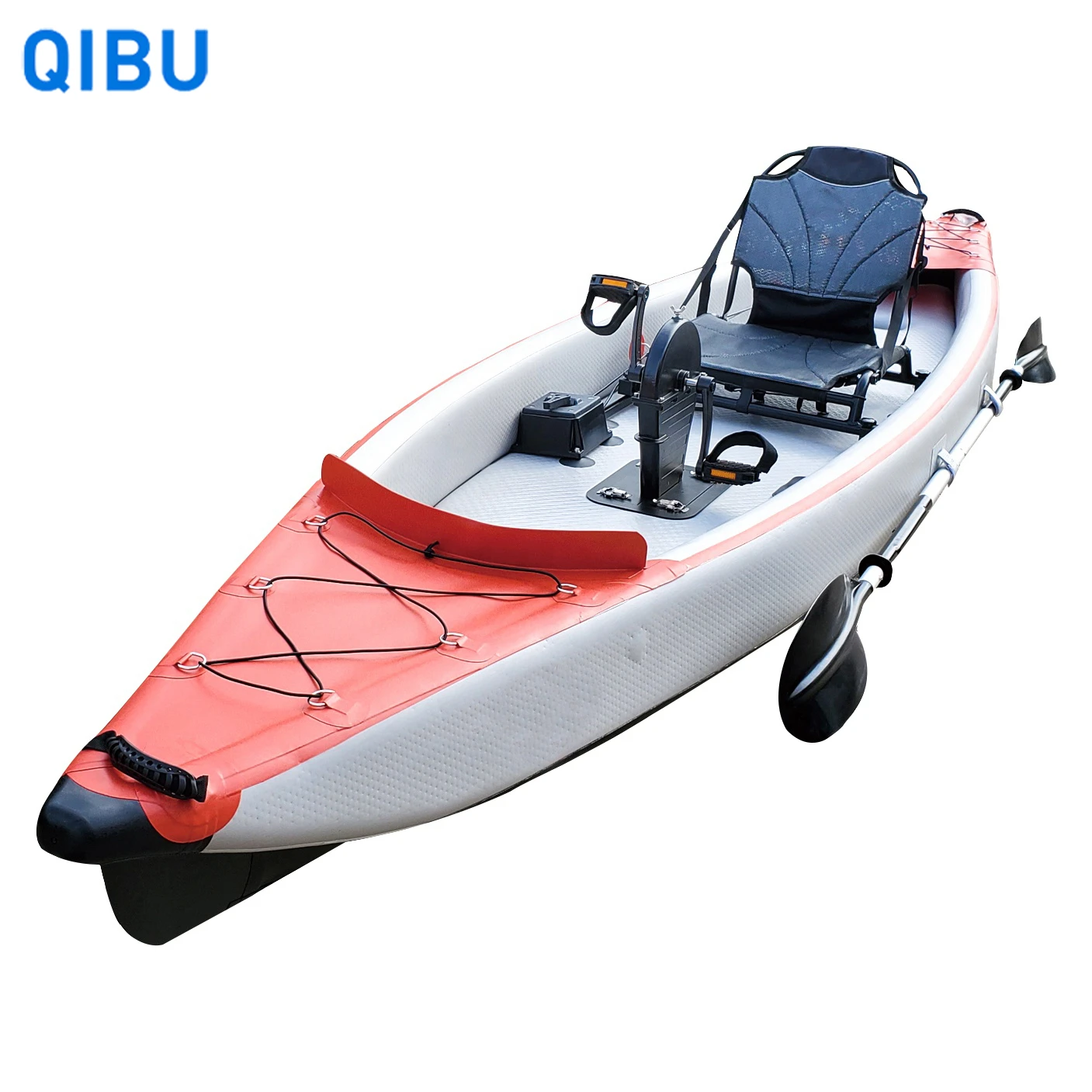 

QIBU PHT-06 Cheap 420cm foot Pedal driven fishing Drop Stitch air canoe rowing boat Inflatable Kayak for sale, Customized