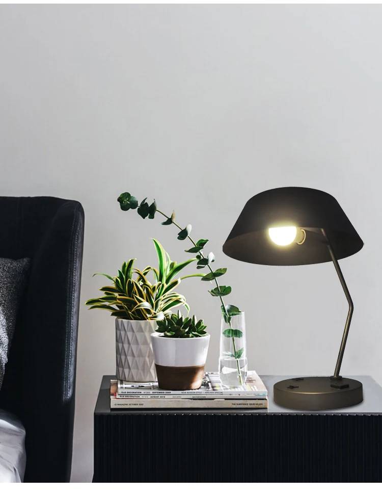 E26 40W contemporary metal reading black bedside lamp led luxury table lamp