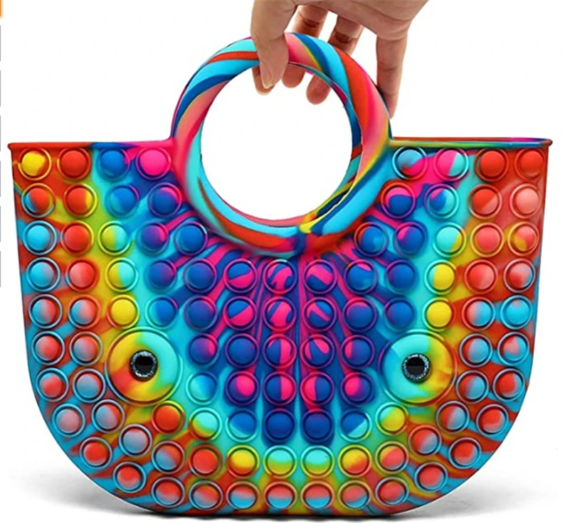 

Amazon Top Seller Large Rainbow Handbags Fidget Sensory Purse PVC Push Bubble Tote Bags Women Stress Reliever Fidget Handbag