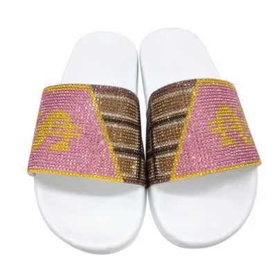 

2022 Summer Fashion Luxurious USD Dollar PVC Rhinestone Flat Slide Slipper Women's Beach Sandals