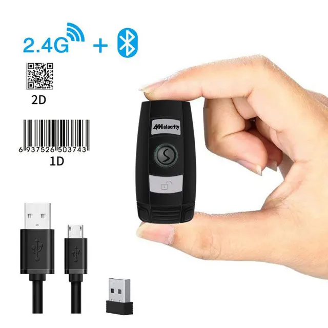 

Alacrity Portable Handheld Mini 2D Wireless Barcode Scanner 1D QR BarCode Reader Able to Scan Codes on Screen Scanner, Black color