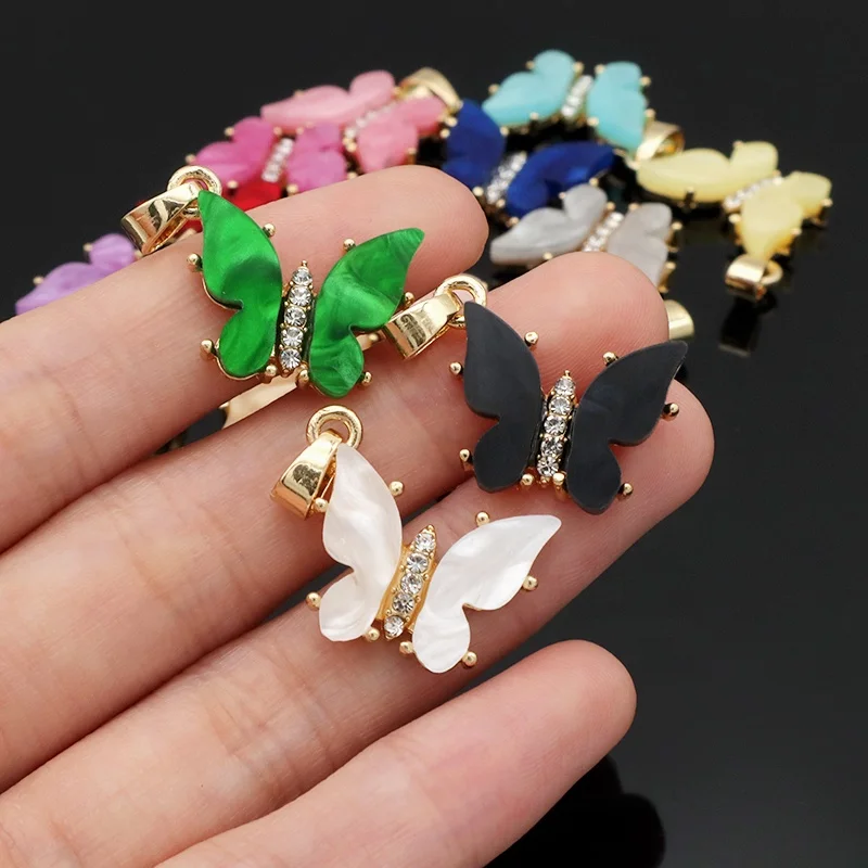 

2021 summer crystal colorful 18K gold plated charms girl woman wholesale jewelry shell butterfly necklace pendants