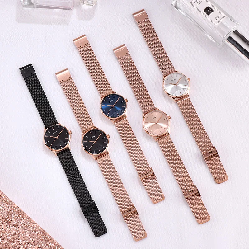 

High Quality Fashion Ladies Casual Dress Wristwatch Women Plated Metal Mesh Band Watch