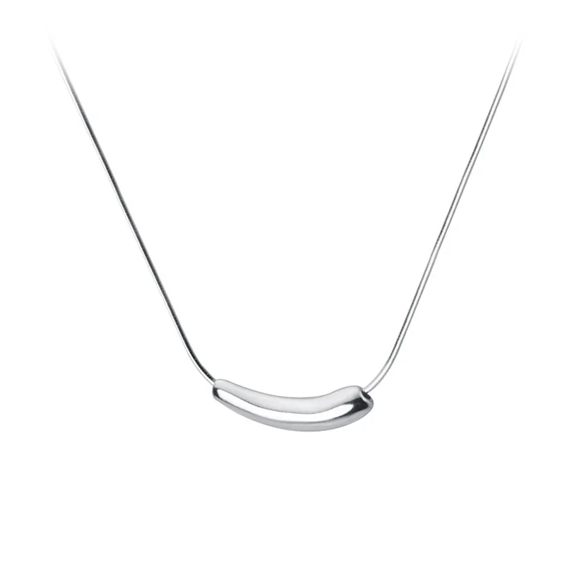 

Simple Eggplant Pendant Necklace 925 Sterling Silver Snake Bone Chain Women Jewelry Eggplant Shape Curved Tube Bar Necklace, As pic show